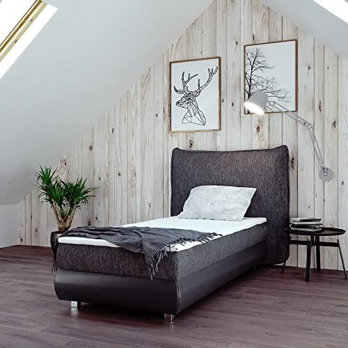 Boxspringbett Doppelbett Togo - Bett mit Bonellmatratze, mit Bettkasten für Bettwäsche und Topper. Gepolstertes Kopfteil mit Einer eleganten weichen Kissendesign (Material 9799, 90x200)