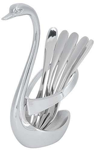 Alvinlite Stainless Steel Sliver Creative Dinnerware Set Decorative Swan Base Holder with 5 Forks for Coffee, Fruit,Dessert,Stirring, Mixing, Sugar, Stir, Ice Cream, Cake, Teaspoon