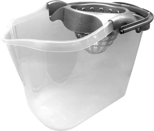 Tradineur - Cubo para Fregar Transparente con escurridor, Polipropileno, Incluye asa y línea de Medida, Cubo de fregona, Ligero, Limpieza, hogar, Fabricado en España, 13,5 litros, Color Aleatorio