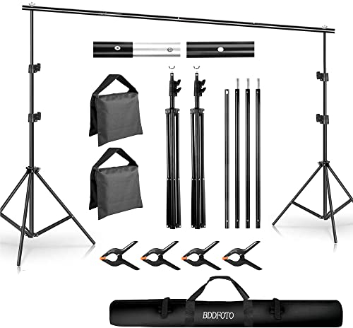 BDDFOTO Kit de Soporte de Fondo 6.5x10ft/2x3m Para Fiesta de Cumpleaños Con 4 Clips (11.4cm), 2 Bolsas de Arena y Bolsa de Transporte de Lona