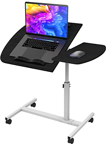 PIPIPOXER 60x40cm Laptopständer Computertisch mit 2 Stopp-Leisten & 4 Rollen, Laptoptisch Höhenverstellbar, Mobiler Stehtisch, Überbett-Tisch 360 Drehbaren Tischplatte,Beistelltisch fürs Sofa,Schwarz
