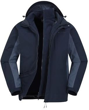 Mountain Warehouse Thunderstorm Mens 3 in 1 Jacket - Breathable Mens Coat, Waterproof Rain Coat, Taped Seams, Detachable Inner Fleece Rain Jacket - Spring Summer Dark Blue M
