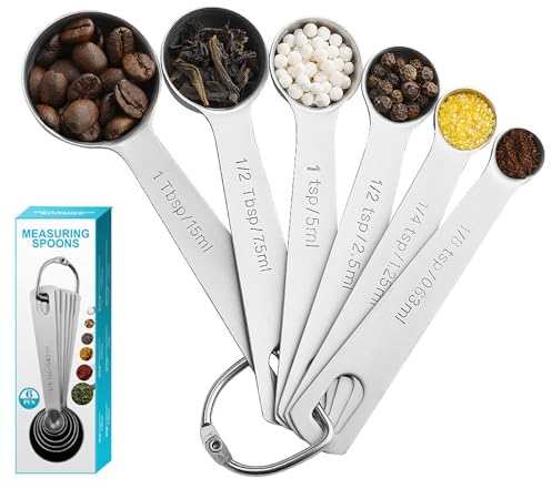 Cucharas Medidoras de Acero Inoxidable, 6 Piezas para Mediciones de Horneado, Líquido, Apto para Máquina de Bobina, Buenas Herramientas de Cocina