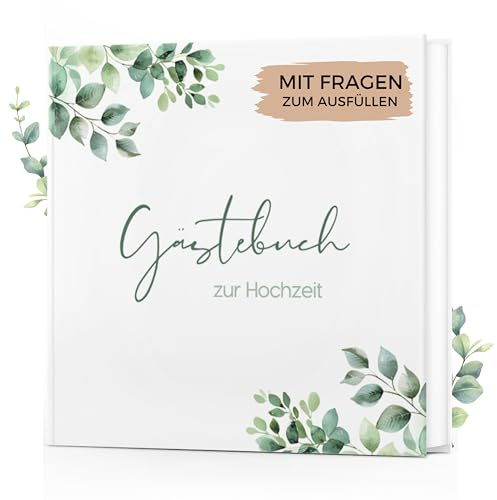 memoriecation Gästebuch Hochzeit mit Fragen zum Ausfüllen - Hochzeitsgästebuch für deine Traumhochzeit - Hochzeit Gästebuch, Hochzeitsbuch, Hochzeitsalbum, Hochzeitsgeschenk - Eukalyptus Weiß