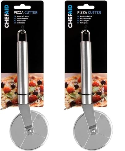 Chef Aid Pizza Cutter Wheel Stainless Steel with Finger Guard – Sharp, Non Slip Cutting Wheel, Dishwasher Safe with Hanging Loop (Pack of 2)