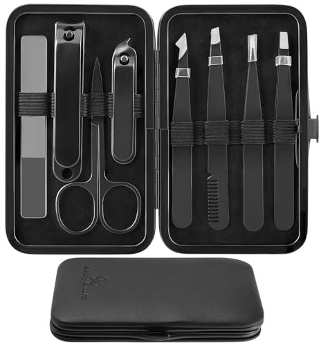 Pinces a Epiler Professionnelles et Coupe Ongles 8 Pièces Précision Sans Lacunes Kit de Pince a Epiler Sourcils pour Poils du Visage Hommes et Femmes Pince à Epiler de Voyage avec Etui en Cuir