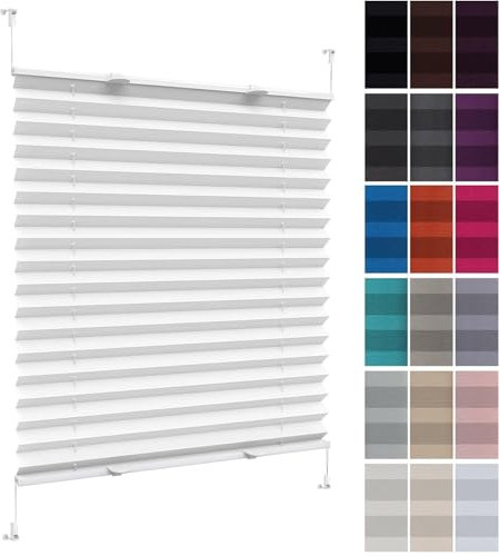 Plisseerollo Faltrollo Plissee Ohne Bohren 62 x 200 cm, Blickdicht Sichtschutz Sonnenschutz, Verdunklungsplissee Faltrollo, Jalousie Easyfix Faltrollo, für Fenster & Tür, Weiß