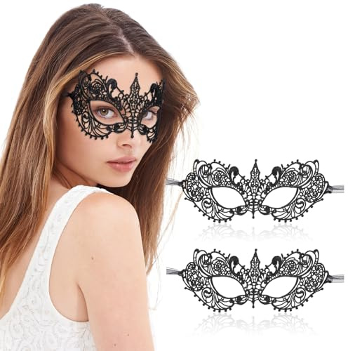 Andibro Maskenball Maske, 2 Stück Schwarze Maskenball Spitzenmaske Damen | spitze maske, venezianische maske damen,Sexy Lace Augenmaske Maskerade für Halloween Karneval Abschlussball Party Kostüm Ball