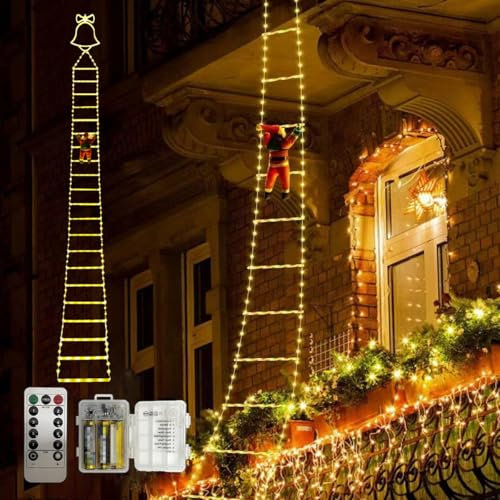 Christmas Santa Claus Ladder Lights Christmas Decoration, 3M/10ft LED Hanging Santa Climbing Ladder Decorative with 8 Light Modes and Remote Control for Indoor Outdoor Garden Xmas Tree Window Decor