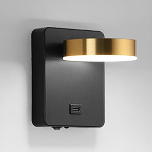 DUCZXLEPV Lampe de Lecture de Chevet avec Prise USB, Applique Murale en Métal Noir et Abat-Jour en Acrylique Blanc, Appliques Murales LED Modernes, 14 x 15 cm, Blanc et Noir