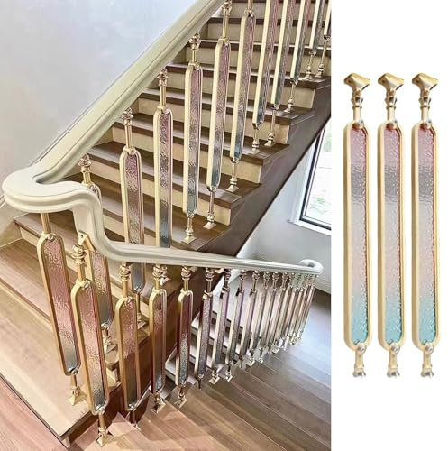 Balaustre in alluminio oro opaco con inserti in vetro temperato per interni scale decorative per balaustra mandrini con hardware di montaggio, 3 pezzi da 95 cm