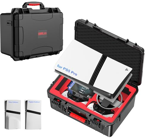 STARTRC GAMES Hard Shell Carrying Case Compatible with PS5 Pro, Travel Protective Case for Playstation 5 Pro Discs/Digital Edition Console, Controllers, Vertical Base and Gaming Accessories
