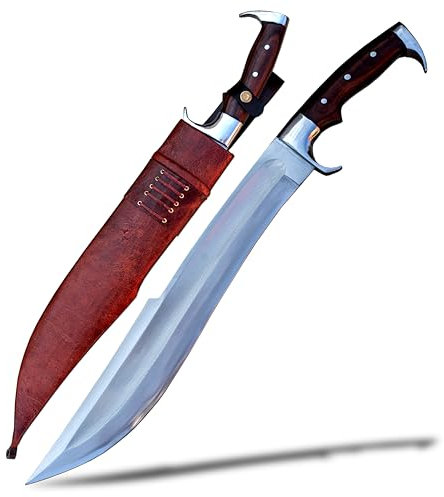 Spartanische Machete – 45,7 cm lange Klinge, handgeschmiedete Klinge, langlebiger 5160 Stahl, Griff aus Palisander, scharfe Kante, Lederscheide im Lieferumfang enthalten
