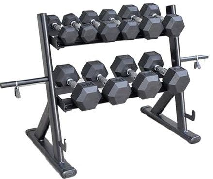 GCGC Hantelregalständer, 2 Tier -Fitness -Geräte -Lagerregal, Fitnessstudio Hantel Organizer Mit Abnehmbarem Gewichtsschild -Aufbewahrungsbar, for Home -Fitnessstudio -Krafttraining(Black)
