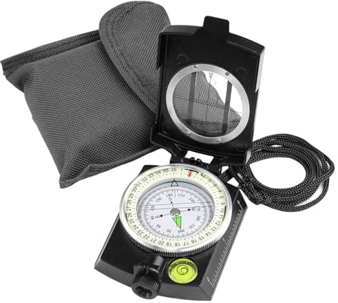 BASTOUR Brújula Militar Profesional de Alta Precisión con Esfera Luminosa, Impermeable, Material de Metal y Plástico, Brújula de Camping y Senderismo con Bolsa de Transporte, Negro
