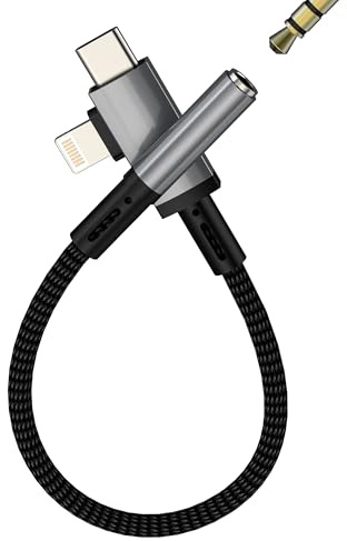 AUX to USB C Lightning Adapter for iPhone 16 15 14 13 Pro Max (2in1) 3.5mm Headphone Jack Audio Cable for Apple Dongle Car Adaptor Microphone Female Connector Compatible for Samsung S25 S24 Converter