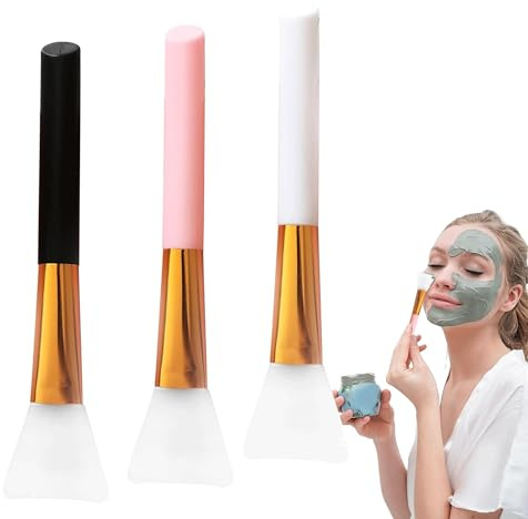 Beauty Tools Professional Silicone Face Mask Brush Set, Black Pink White, Premium Facial Applicator for Skincare Masks, 5.51 Inch Length, 3 Pack with Gold Accent Handle