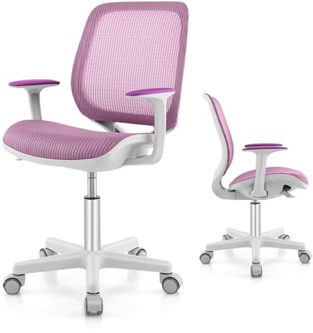 GOPLUS Silla de Escritorio Giratoria 360°, Silla para Ordenador para Niños de 4-15 Años, Altura Ajustable 43-55cm, Ruedas con Freno, Ergonómica Infantil con Malla Transpirable Hogar (Violeta)