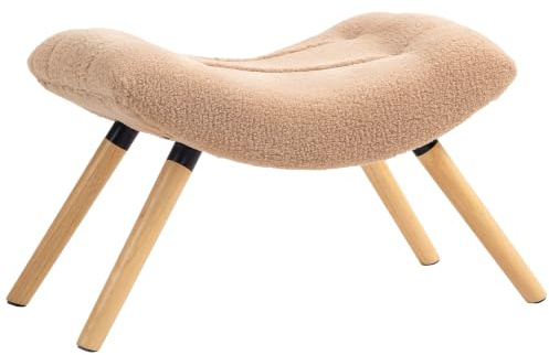 HOMCOM Sitzhocker mit Weichem Sitzkissen Holzbeinen Fußhocker Braun | Hocker, mit Berberfleece-Stoff, Polsterhocker, Ottoman, für Schlafzimmer, Wohnzimmer