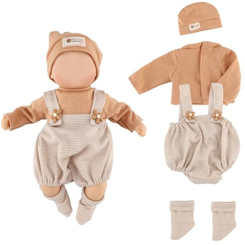 Foydream Vestiti per Bambole - 4 Pezzi Vestiti Bambole Reborn, Abiti per Bambolotti 35-45CM con Camicia Marrone, Pantaloni, Cappello e Calzini, Regali per Ragazze(Bambola Non Inclusa)