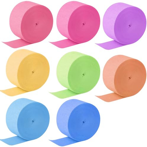 Krepppapier Bunt, 8 Rollen Pastellfarben Krepppapier Set, 4,5 cm x 25 m, Ideal für Partydekorationen, Hochzeitsdeko und DIY Bastelprojekte