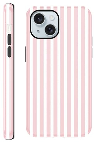 Yirlbey Righe Striped Estivi Cover per iPhone 15 Plus 6,7, Custodia Aesthetic Summer Bianco Rosa Stripes Disegno Design Motivo Antiurto Brillantini Silicone Posteriore Protettiva Case per Ragazze