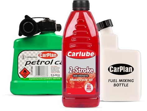Carlube 2-Stroke Semi-Synthetic Motorcycle Engine Oil 1 Litre, CarPlan 5L Fuel Can, Unleaded Petrol (Green) + CarPlan 2-Stroke Fuel Mixing Bottle 1L