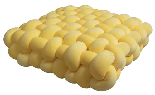 QWWQYDY Cojin Nudos Cojín de Peluche con Nudo Cuadrado, Almohada estética Hecha a Mano, Decorativa Felpa for Oficina, cojín for Dormir en la Espalda(Light Yellow,30x50x12CM)