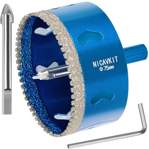 NICAVKIT Scie Cloche Diamantée 75mm avec Foret Guidage de Centrage, Professionnelle Foret Trépan Diamanté Denté Brasé pour Carrelage, Porcelaine, Verre, Marbre et Céramique