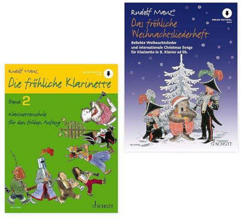 Starterset: Die fröhliche Klarinette Band 2 + Das fröhliche Weihnachtsliederheft für Klarinette — Rudolf Mauz — Schott Music + praktisches Pflegetuch aus Mikrofaser