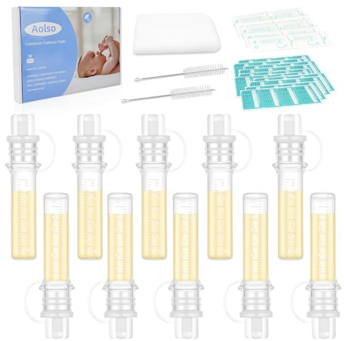 Aolso Colostrum Samlarsats, 6 ml/10 st silikon bröstmjölksamlare, återanvändbar råmjölkskördesats med bomullstyg, etikettklistermärken, rengöringsborste, värme- och frysbeständig, BPA-fri