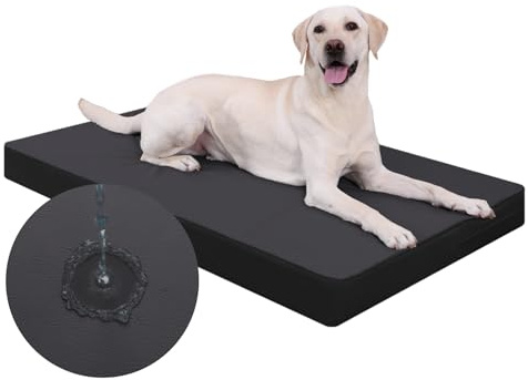 Favodormir Vattentät hundbädd inuti, ortopedisk hundkudde i konstläder, avtagbar och tvättbar, stor hundmatta, hundsäng, svart, 119 x 73 x 9 cm