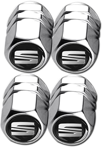 4 Stück Auto Ventilkappen für Seat Ibiza Leon Cupra FR Arona Ateca Tarraco Zubehör, Aluminiumlegierung Luftdicht Ventildeckel, Ventil Kappen Zubehör (Silber)