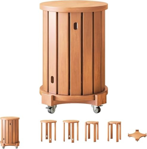 Uppsättning av 4 stapelbara pallar med hjul, platsbesparande matstolar och ändbord för soffa, balkong, sovrum, ingen montering krävs