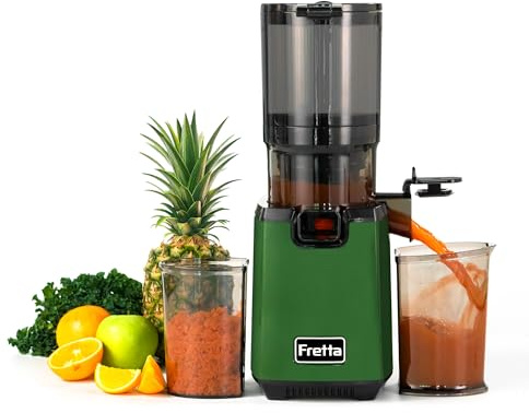 Fretta Estrattore di succo Slow Juicer, vincitore del test, spremiagrumi per verdure e frutta, apertura da 135 mm e 1,8 l, con funzione reversibile, facile da montare e pulire, argento (verde)