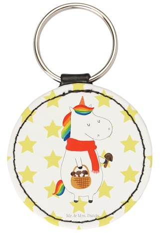 Mr. & Mrs. Panda Rund Schlüsselanhänger Einhorn Pilz - Geschenk, Motivation, Unicorn, Schutzengel, Pilze, Taschenanhänger, Glücksbringer, Einhorn