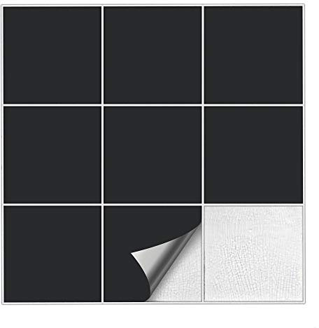 Kiwistar Fliesenaufkleber Schwarz 70 Seidenmatt - 20 x 20 cm - 25 Stück - Klebefliesen Fliesenmuster Stickerfliesen Wandfliesen überkleben