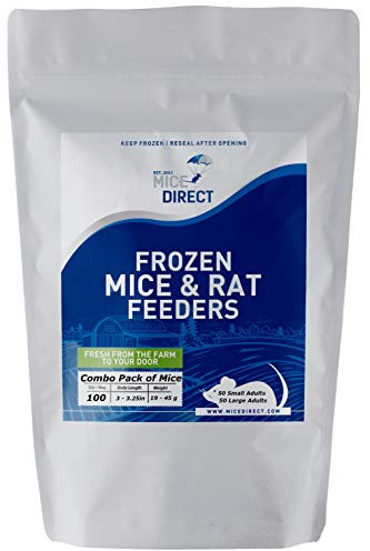 MiceDirect 100 Frozen Mice Combo Pack of 50 Mice Small Adults and 50 Mice Large Adult Feeders Snake Food for Adult Ball Pythons Monitors (2.5-3.25 in)(200 Grams Min)