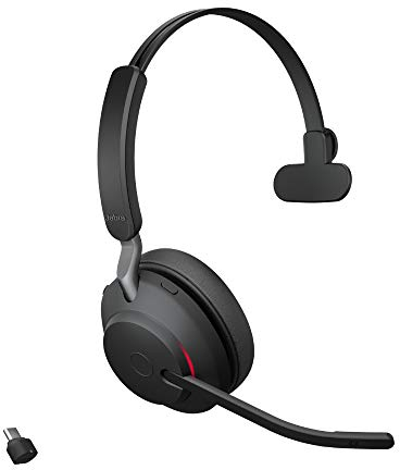 Jabra Evolve2 65 Casque PC sans Fil - Casque Mono Écouteurs Certifié UC avec Annulation du Bruit et Batterie Longue Durée - Adaptateur Bluetooth USB-C - Noir