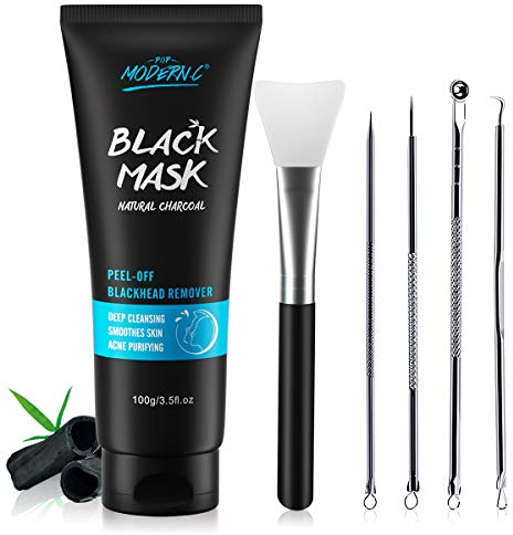 Peel Off Blackhead Removal Mask, Blackhead Masks, Facial Cleansing Mud Mask, Remove Acne Whitehead, Natural Charcoal for Purifying, with Blackhead Remover Extractor Tools Kit & Face Mask Brush