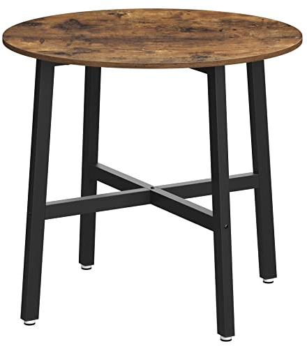 VASAGLE Esstisch klein, runder Küchentisch, für Wohnzimmer, Büro, 80 cm d, 75 cm H, Industrie-Design, vintagebraun-tintenschwarz KDT080B01
