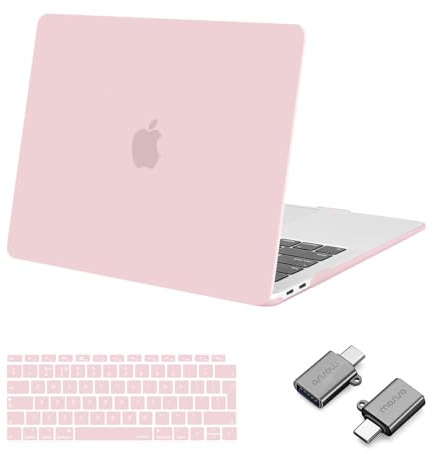 MOSISO Kompatibel mit MacBook Air 13 Zoll Hülle 2021 2020 2019 2018 A2337 M1 A2179 A1932, Kunststoff Hartschale für MacBook Air M1 Hülle 13 Zoll&Tastaturschutz&Typ C Adapter, Rose Quarz