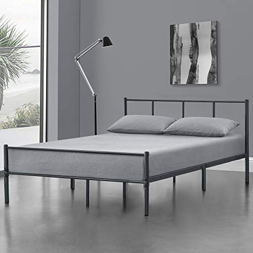 [en.casa] Metallbett 140 x 200cm Dunkelgrau Bettrahmen Jugendbett Stahlrahmen Gästebett Bettgestell