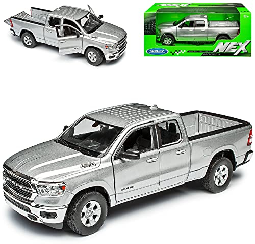 Welly Dodge Ram 1500 Pick-Up Doppelkabine Dunkel Silber 5. Generation Ab 2019 1/27 1/24 Modell Auto