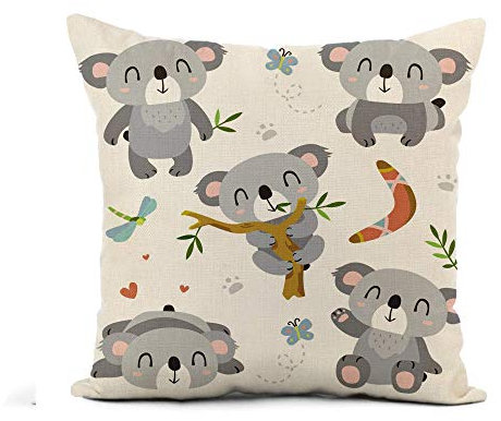 Cushion Cover Colorful Bear Cartoon Koala Baby Cute Animal Boomerang Aboriginal Throw Pillow Cover Square Pillow Cases Printed Pillowcase For Home Sofa Gift 45X45Cm