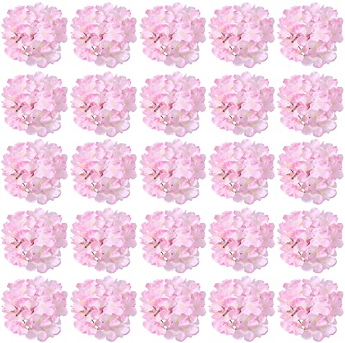 FagusHome 30 cabezas de hortensia de seda, flores artificiales y tallos flores de hortensias falsas para decoración del hogar y boda (rosa claro)