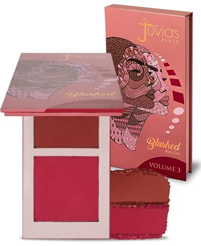 Juvia's Place Blushed Duo Blush Volume3 - Two Tone Pigmented Buildable Pressed Mineral Powder - Rosy Natural Cheeks Matte Fresh Finish for All Skin Color