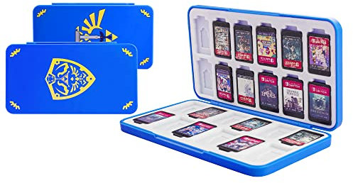 FUNDIARY Game Card Case for Nintendo Switch/Lite/OLED, Slim Game Cartridge Holder with 24 Game Card Slots and 24 Micro SD Card Slots, Shockproof Hard Shell, Soft Lining and Magnetic Buckle (Blue)