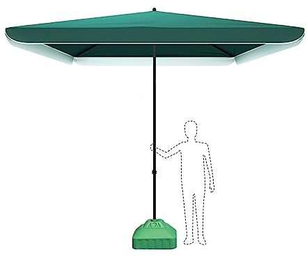 HJDSUDU 2-stöckiger Terrassen-Sonnenschirm, Terrassen-Marktschirm mit Kurbelgriff, inklusive Sockel, wasserdichter UV-Schutz UPF50, für Hinterhof/Garten,Dark Green,2.5 * 5.5m
