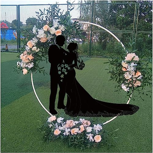 MISKYN Cerchio Palloncini Struttura, Oro 2M Arco Palloncini Struttura, Struttura per Palloncini, Cerchio Metallo Allestimenti, Arco Matrimonio, Cerchio Palloncini Struttura con Base,Bianca,1m